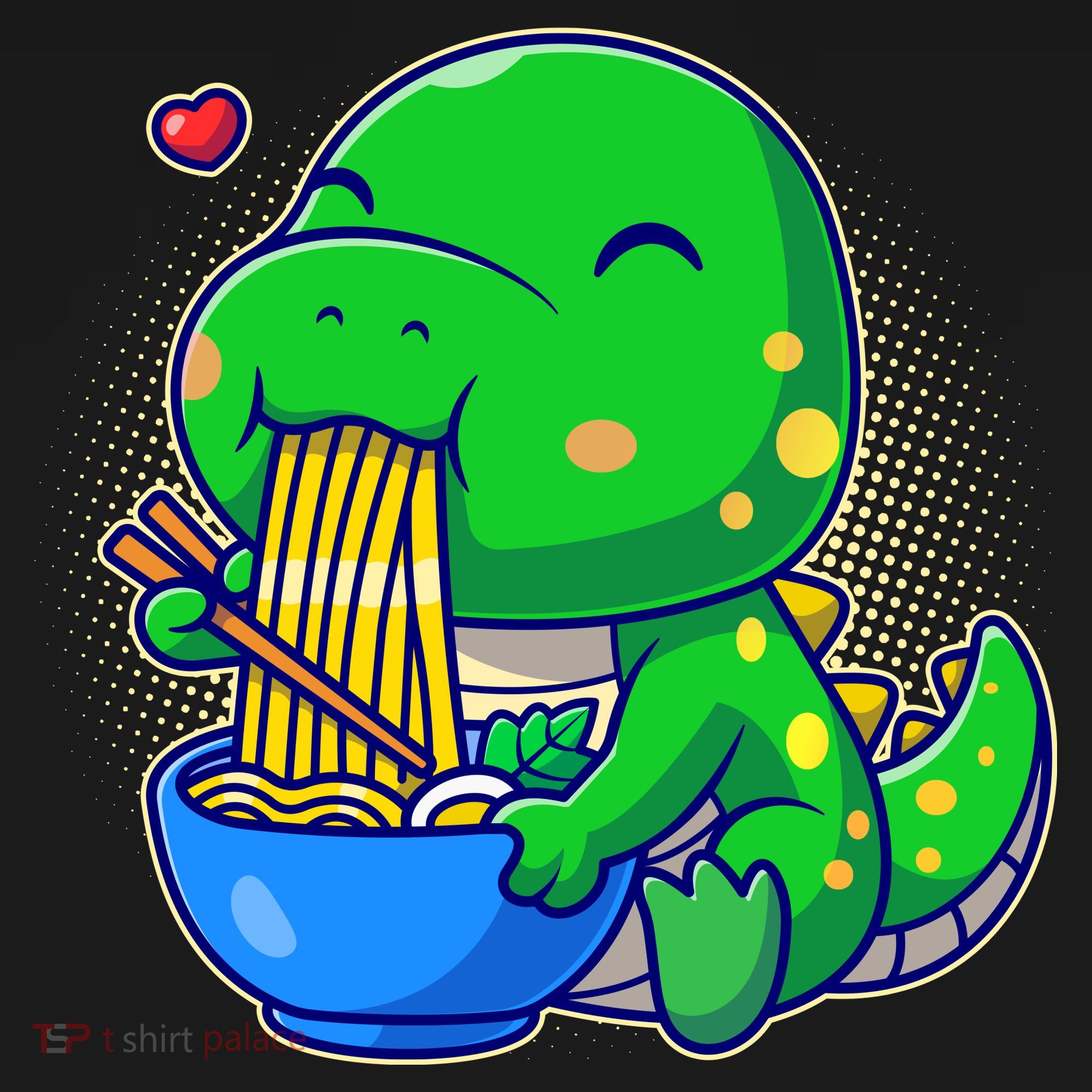 Cute Baby Dino Trex Eating Ramen Noodles Coaster