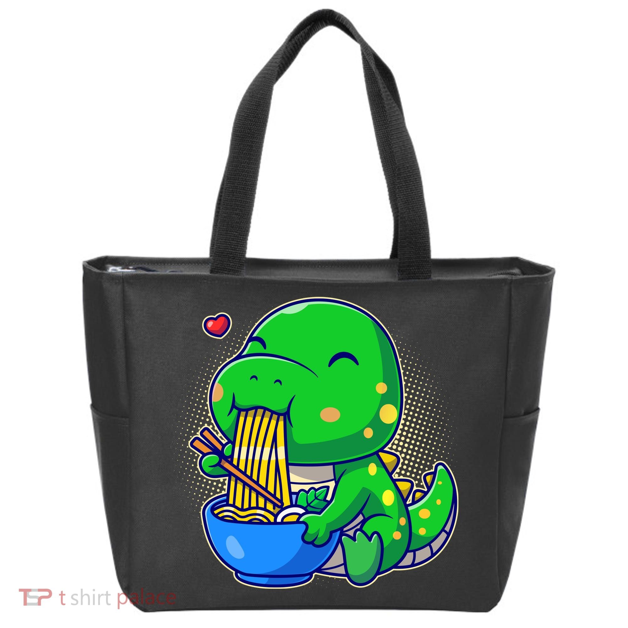 Cute Baby Dino Trex Eating Ramen Noodles Tote Bag