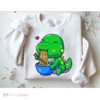 Cute Baby Dino Trex Eating Ramen Noodles Sweatshirt thumb 2