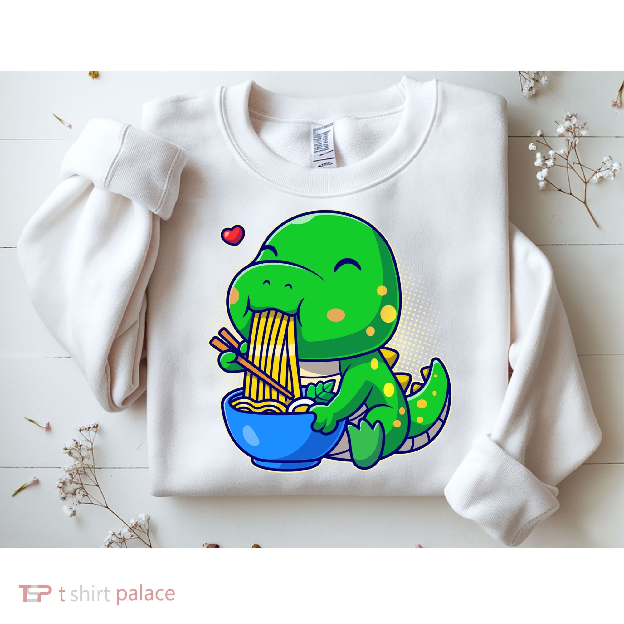 Cute Baby Dino Trex Eating Ramen Noodles Sweatshirt
