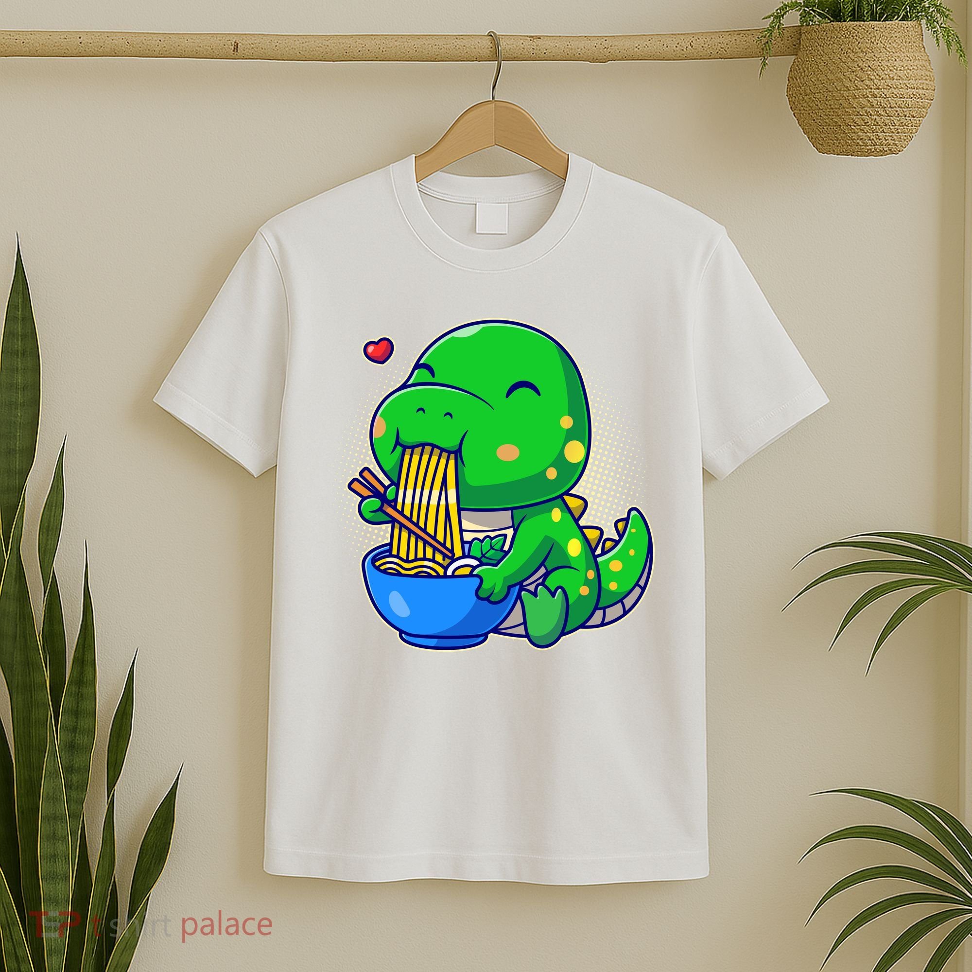 Cute Baby Dino Trex Eating Ramen Noodles T-Shirt