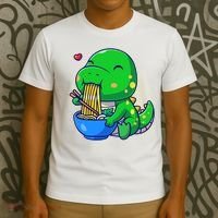 Cute Baby Dino Trex Eating Ramen Noodles T-Shirt thumb 3