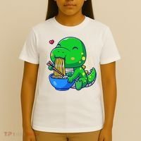 Cute Baby Dino Trex Eating Ramen Noodles T-Shirt thumb 4
