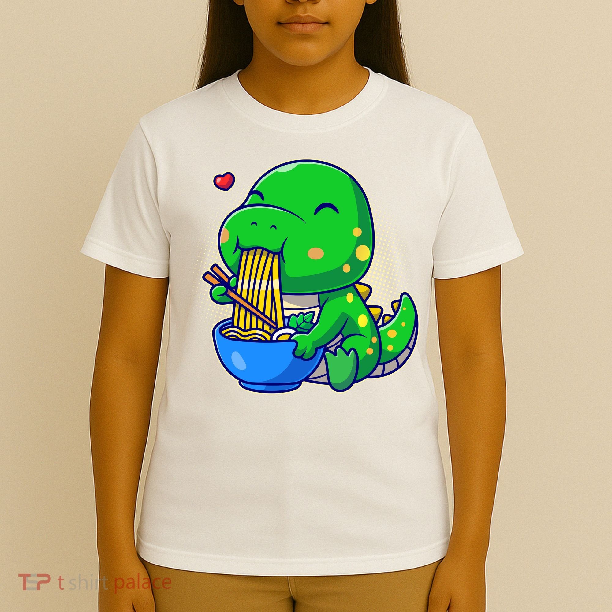 Cute Baby Dino Trex Eating Ramen Noodles T-Shirt