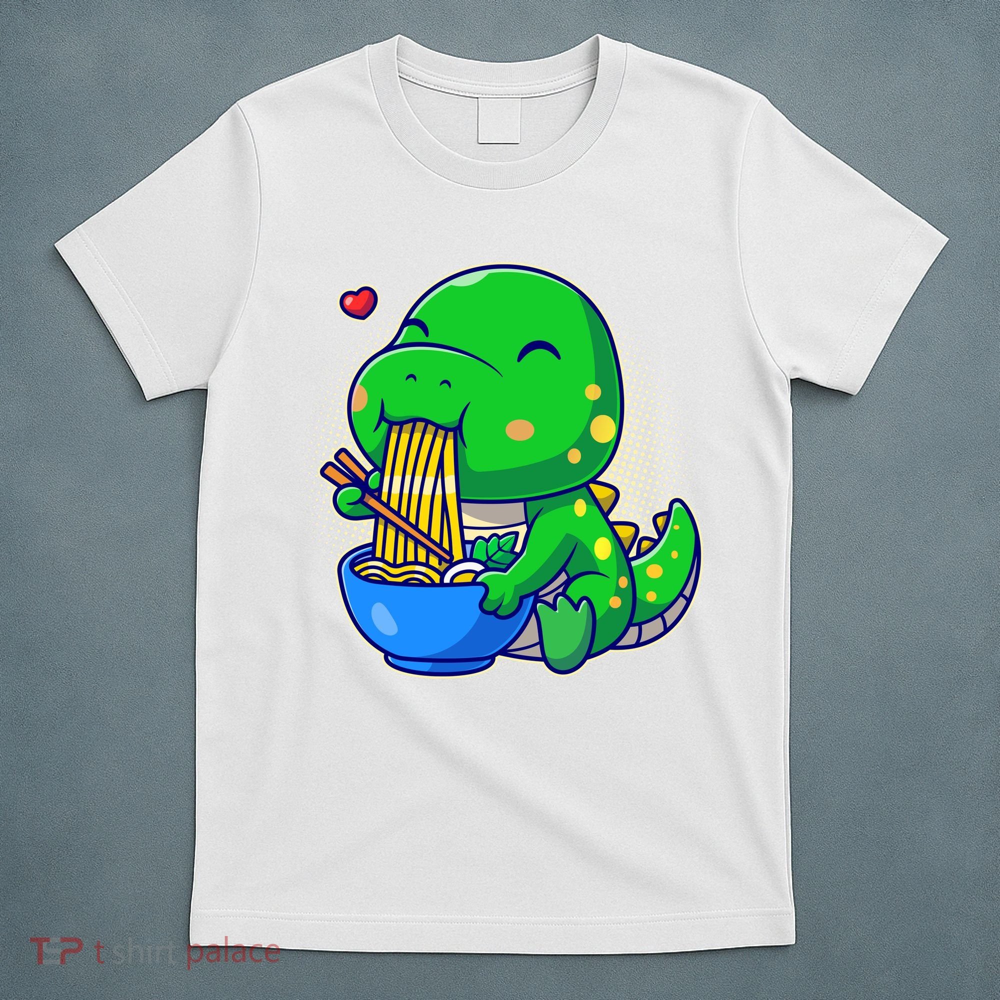 Cute Baby Dino Trex Eating Ramen Noodles T-Shirt