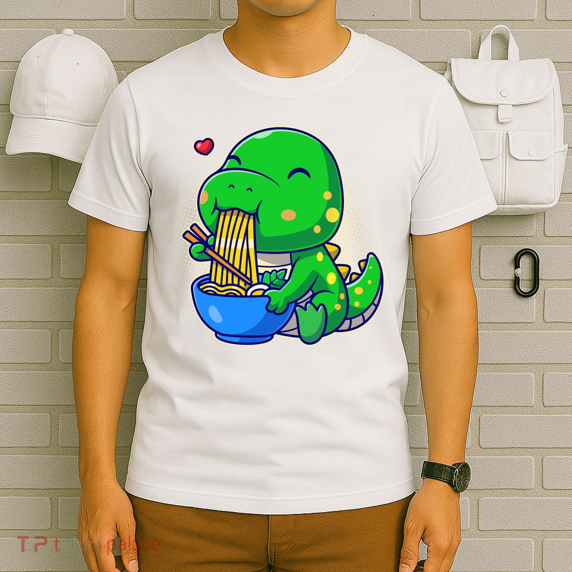 Cute Baby Dino Trex Eating Ramen Noodles T-Shirt