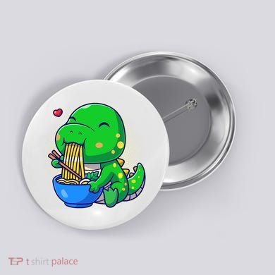 Cute Baby Dino Trex Eating Ramen Noodles Button