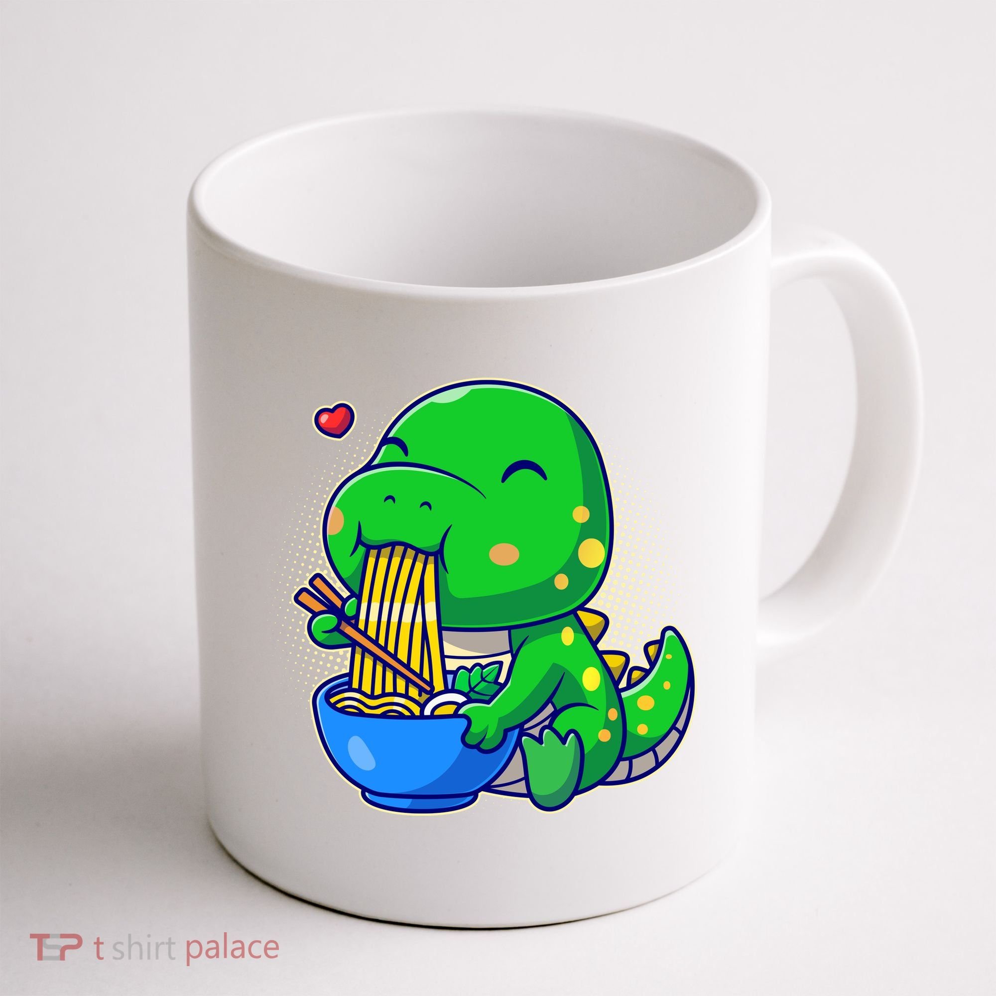 Cute Baby Dino Trex Eating Ramen Noodles Coffee Mug