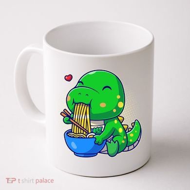 Cute Baby Dino Trex Eating Ramen Noodles Coffee Mug