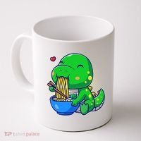 Cute Baby Dino Trex Eating Ramen Noodles Coffee Mug thumb 0