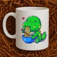 Cute Baby Dino Trex Eating Ramen Noodles Coffee Mug thumb 2