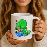 Cute Baby Dino Trex Eating Ramen Noodles Coffee Mug thumb 3