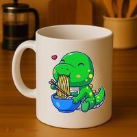 Cute Baby Dino Trex Eating Ramen Noodles Coffee Mug thumb 4