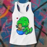 Cute Baby Dino Trex Eating Ramen Noodles Women's Tank Top thumb 3