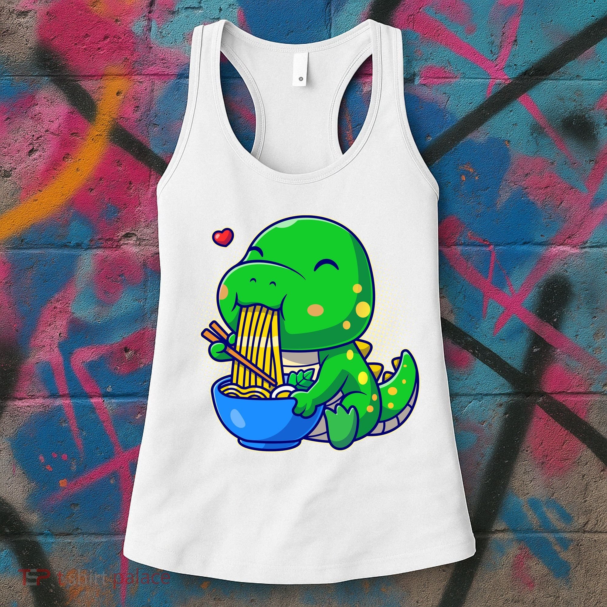 Cute Baby Dino Trex Eating Ramen Noodles Women's Tank Top