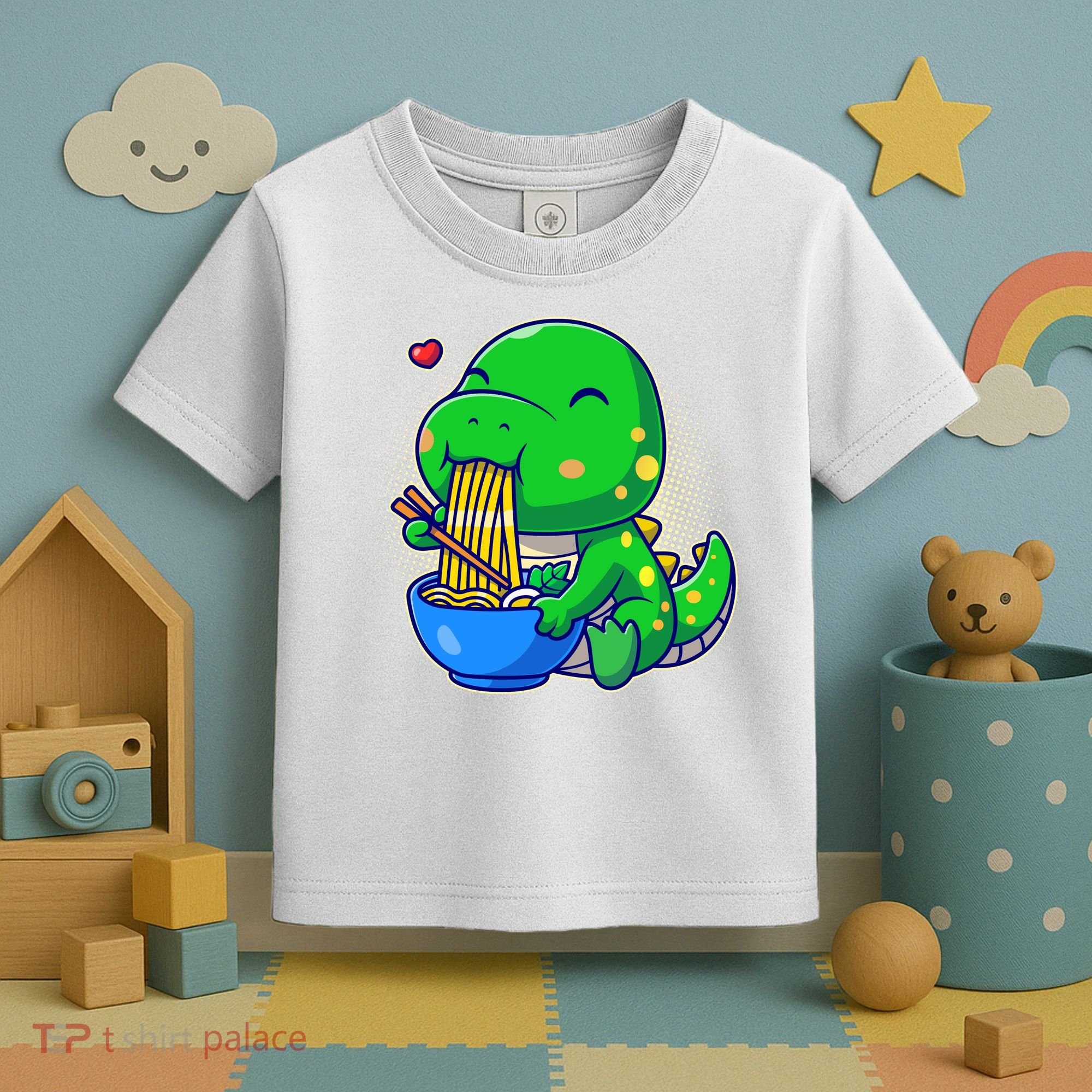 Cute Baby Dino Trex Eating Ramen Noodles Toddler T-Shirt