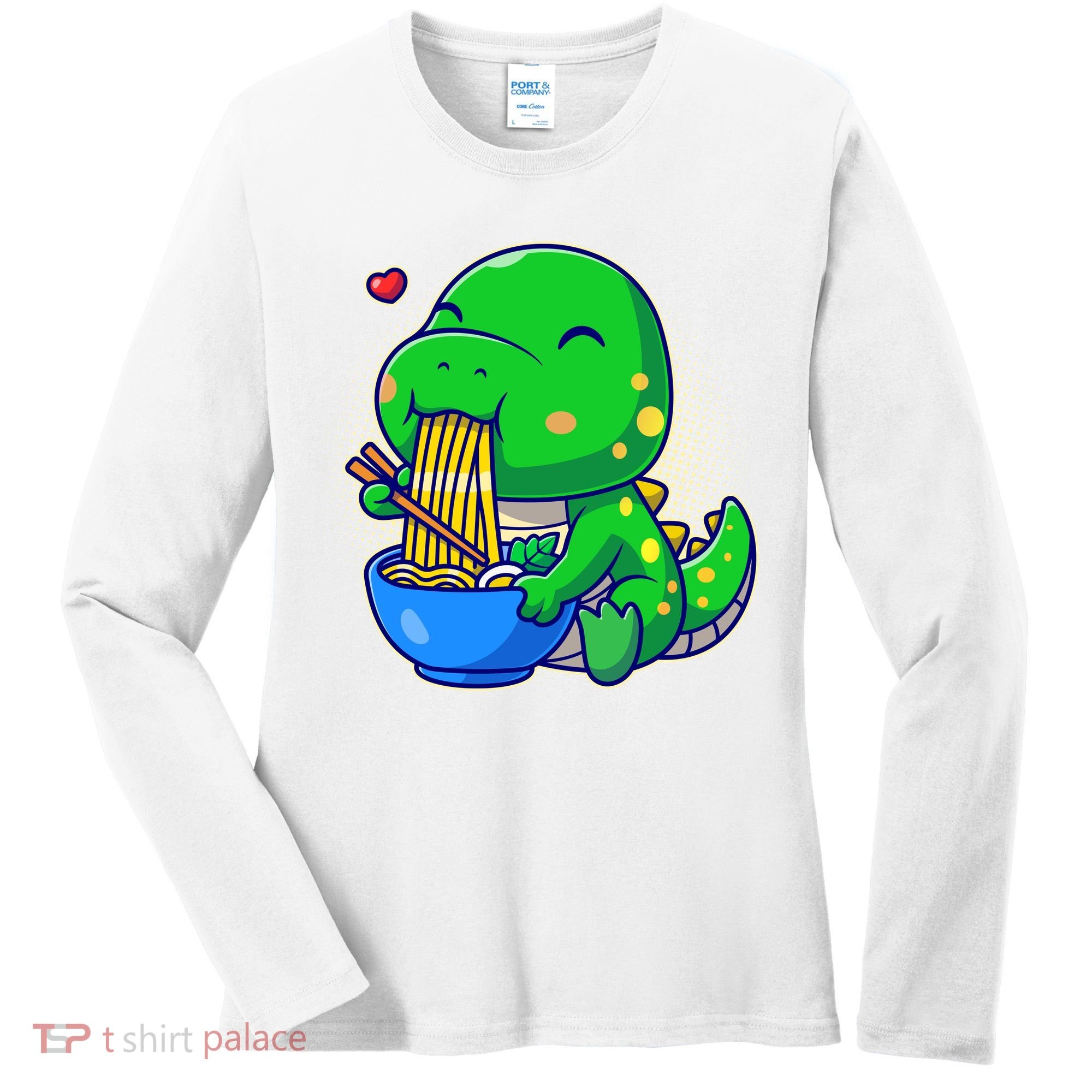 Cute Baby Dino Trex Eating Ramen Noodles Women's Long Sleeve Shirt