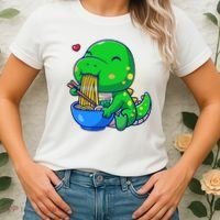 Cute Baby Dino Trex Eating Ramen Noodles Women's T-Shirt thumb 2