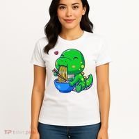 Cute Baby Dino Trex Eating Ramen Noodles Women's T-Shirt thumb 4