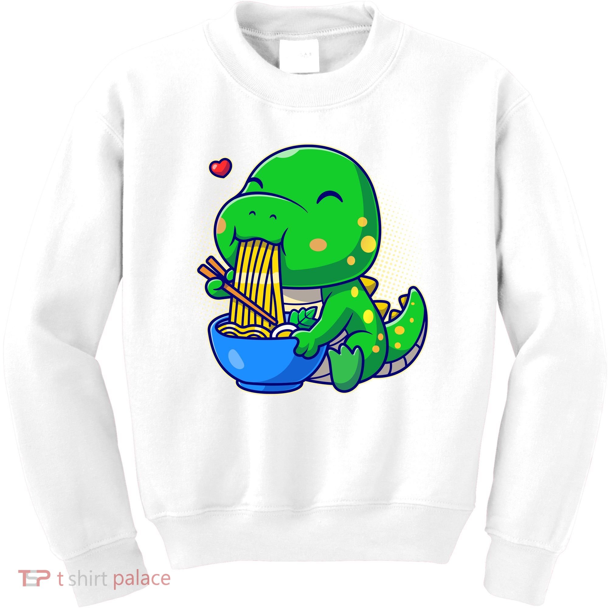Cute Baby Dino Trex Eating Ramen Noodles Kids Sweatshirt