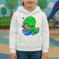 Cute Baby Dino Trex Eating Ramen Noodles Kids Hoodie thumb 3