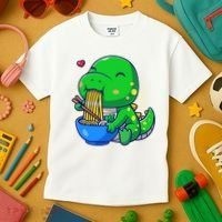 Cute Baby Dino Trex Eating Ramen Noodles Kids T-Shirt thumb 3
