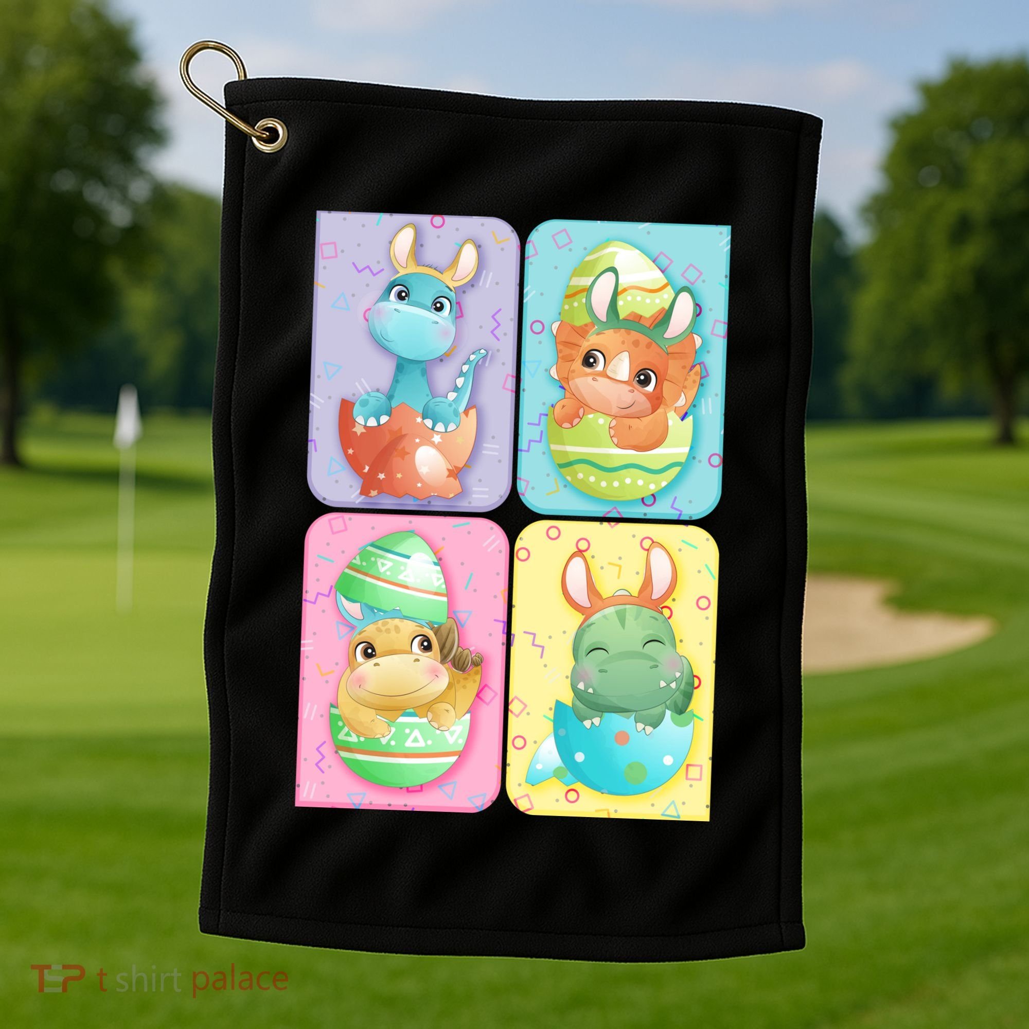Cute Baby Dinosaurs Easter Eggs Golf Towel