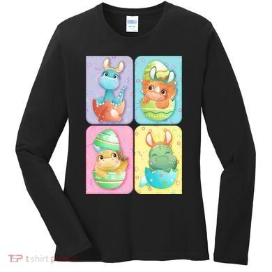 Cute Baby Dinosaurs Easter Eggs Women's Long Sleeve Shirt