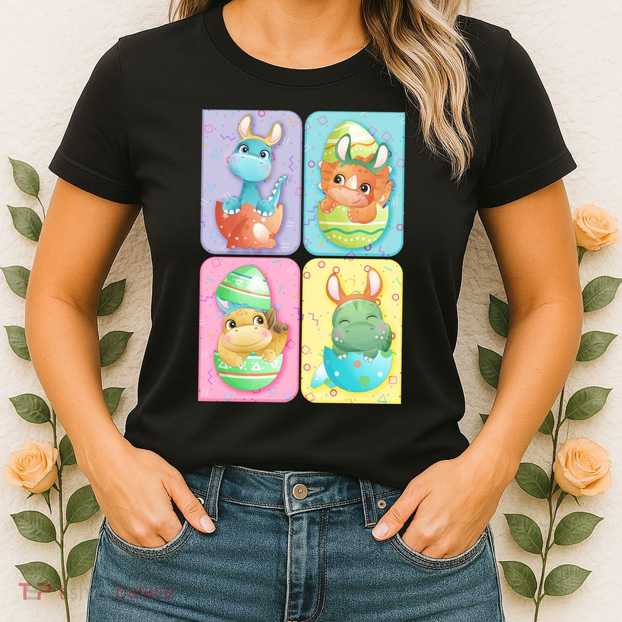Cute Baby Dinosaurs Easter Eggs Women's T-Shirt