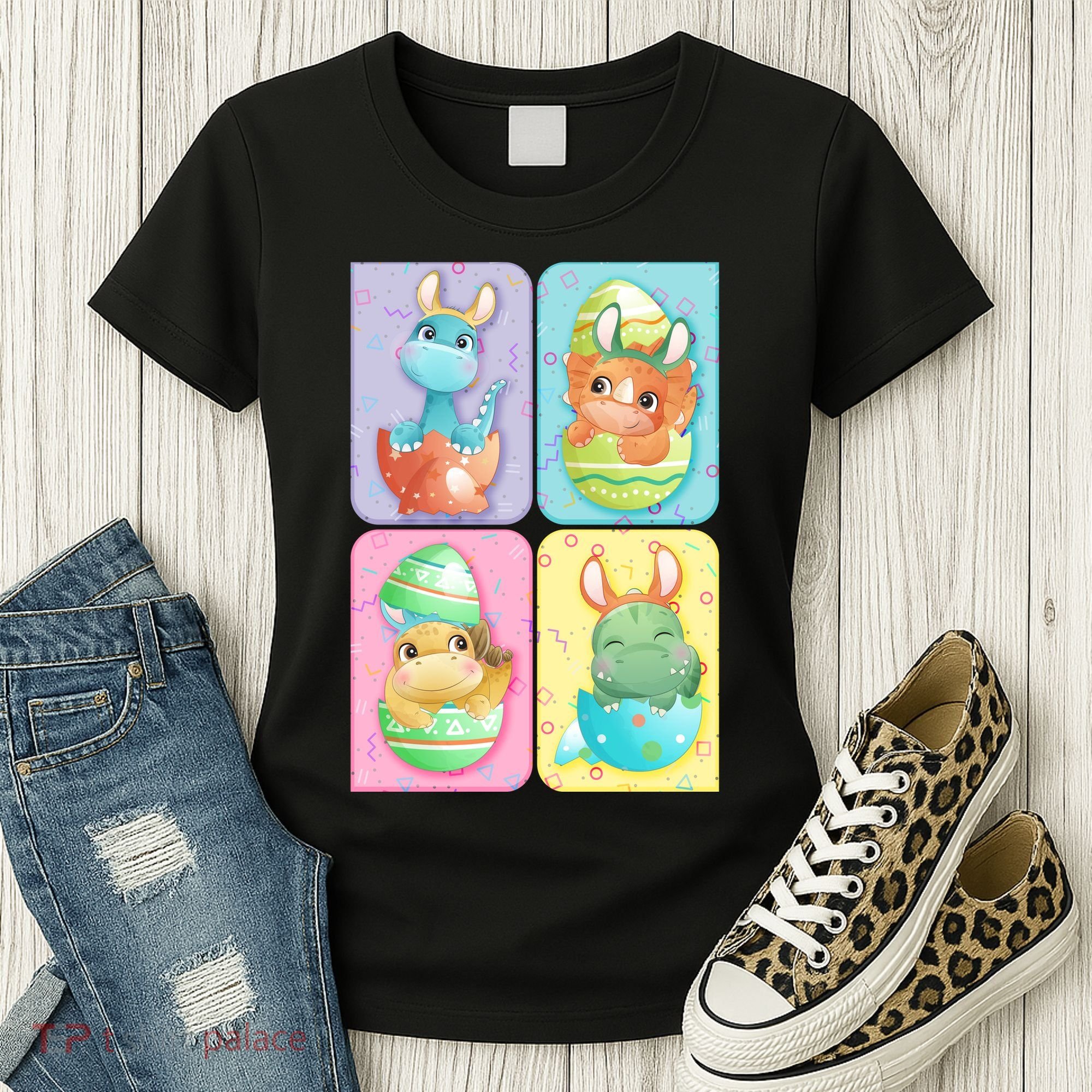 Cute Baby Dinosaurs Easter Eggs Women's T-Shirt