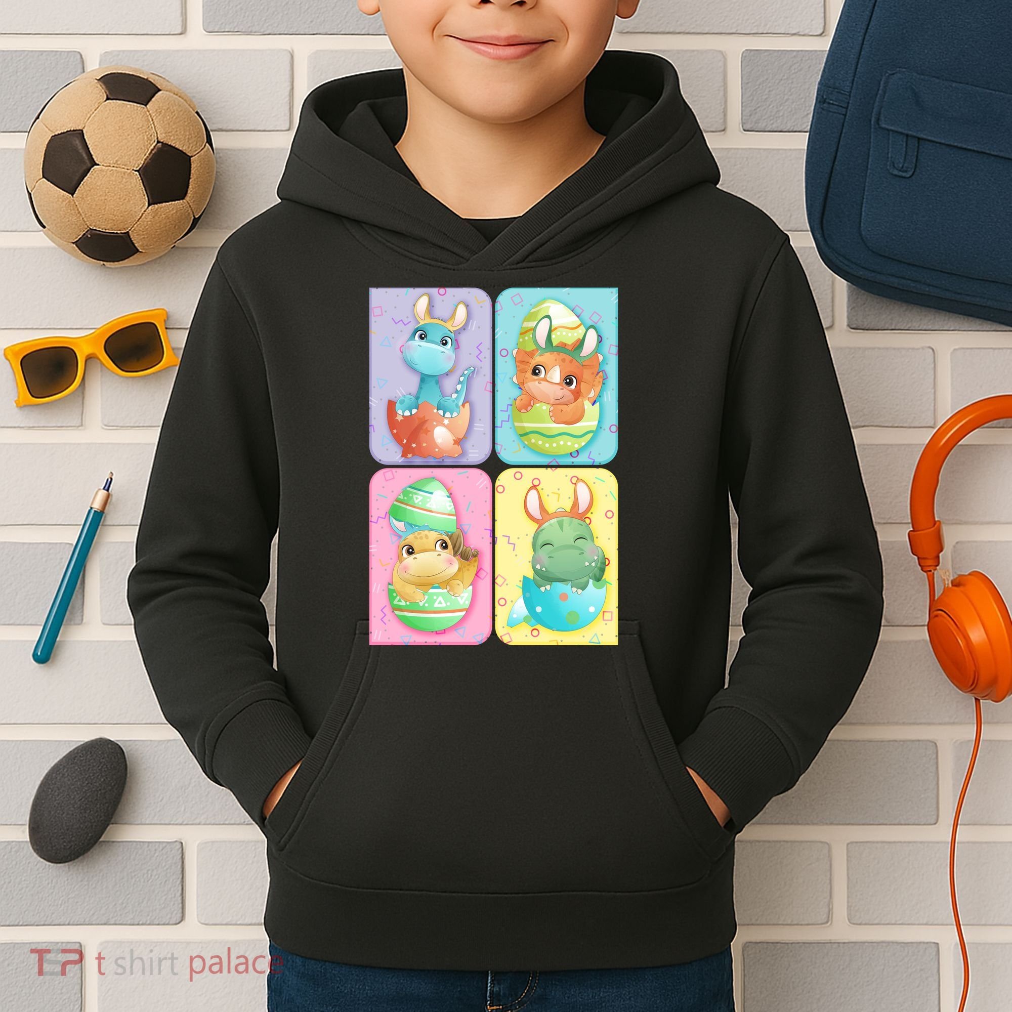 Cute Baby Dinosaurs Easter Eggs Kids Hoodie