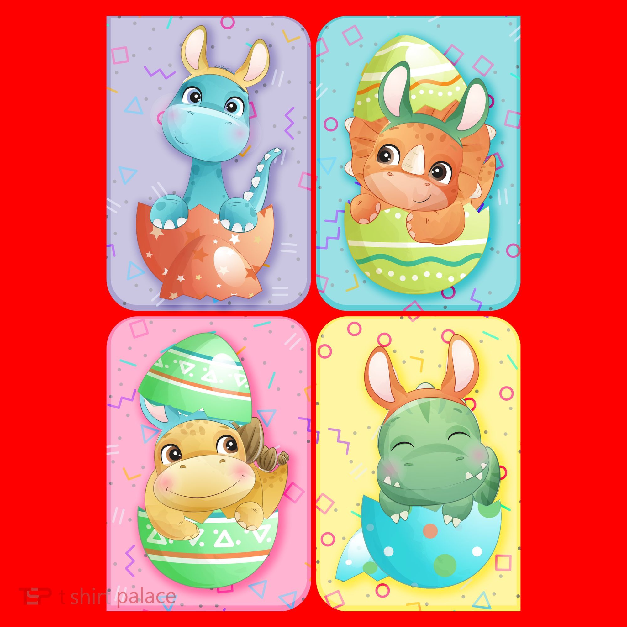 Cute Baby Dinosaurs Easter Eggs Santa Hat