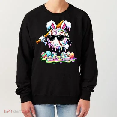 Cool Baseball Drip Bunny Rabbit Easter Women's Sweatshirt