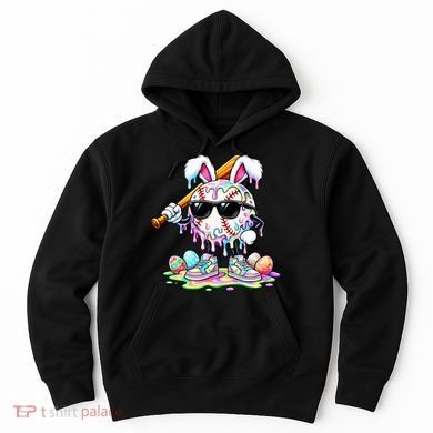 Cool Baseball Drip Bunny Rabbit Easter Hoodie