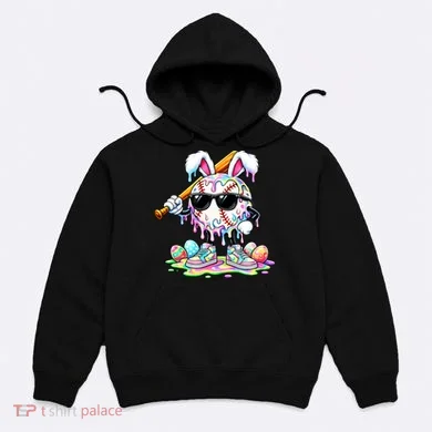 Cool Baseball Drip Bunny Rabbit Easter Hoodie