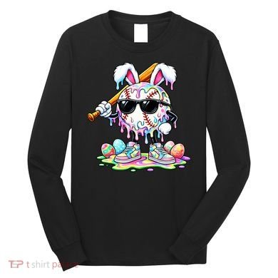 Cool Baseball Drip Bunny Rabbit Easter Long Sleeve Shirt