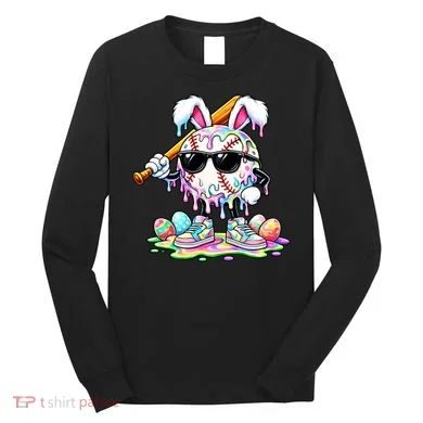 Cool Baseball Drip Bunny Rabbit Easter Long Sleeve Shirt