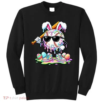 Cool Baseball Drip Bunny Rabbit Easter Sweatshirt