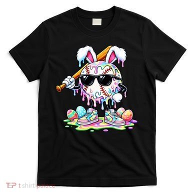Cool Baseball Drip Bunny Rabbit Easter T-Shirt