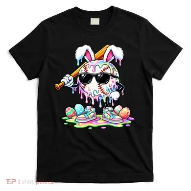 Cool Baseball Drip Bunny Rabbit Easter T-Shirt
