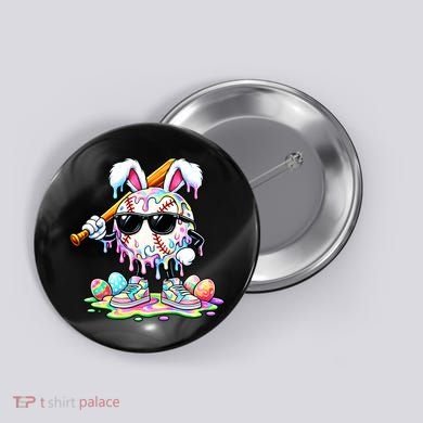 Cool Baseball Drip Bunny Rabbit Easter Button