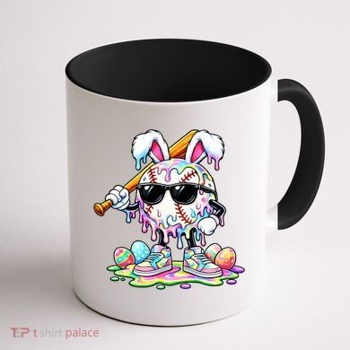 Cool Baseball Drip Bunny Rabbit Easter Coffee Mug back