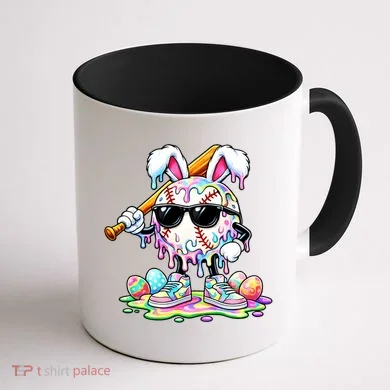 Cool Baseball Drip Bunny Rabbit Easter Coffee Mug back