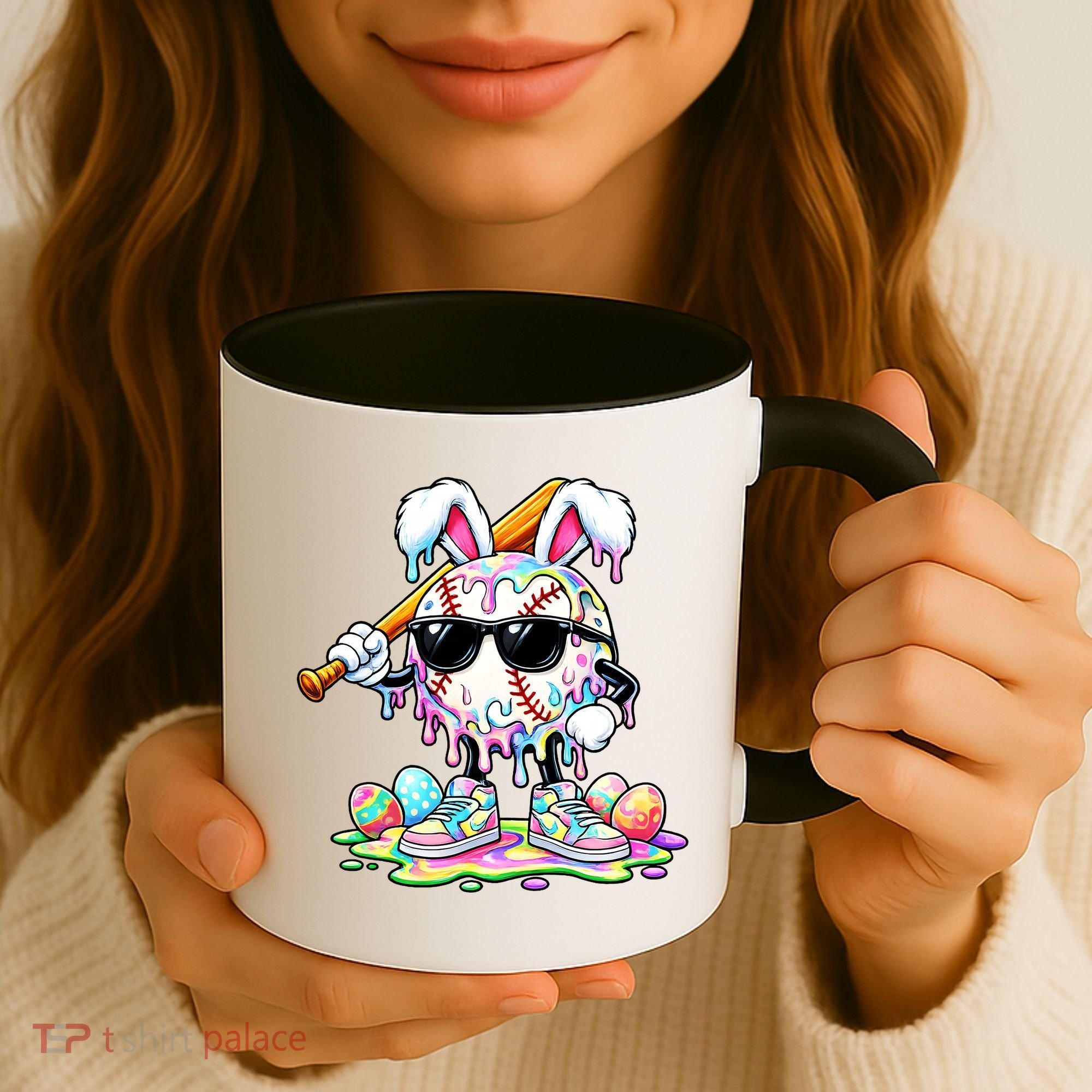 Cool Baseball Drip Bunny Rabbit Easter Coffee Mug