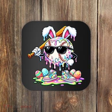 Cool Baseball Drip Bunny Rabbit Easter Coaster