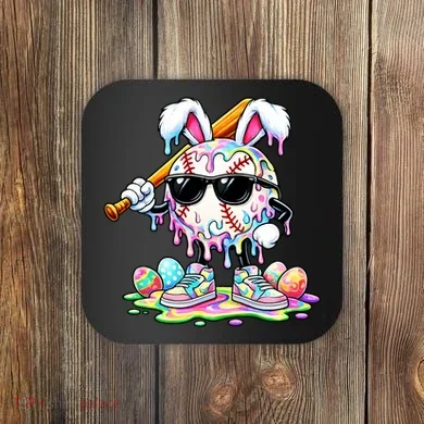 Cool Baseball Drip Bunny Rabbit Easter Coaster