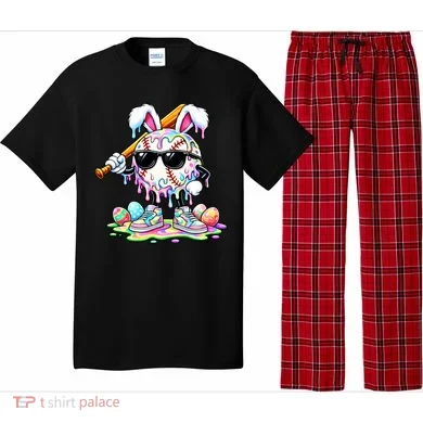 Cool Baseball Drip Bunny Rabbit Easter Pajama Set