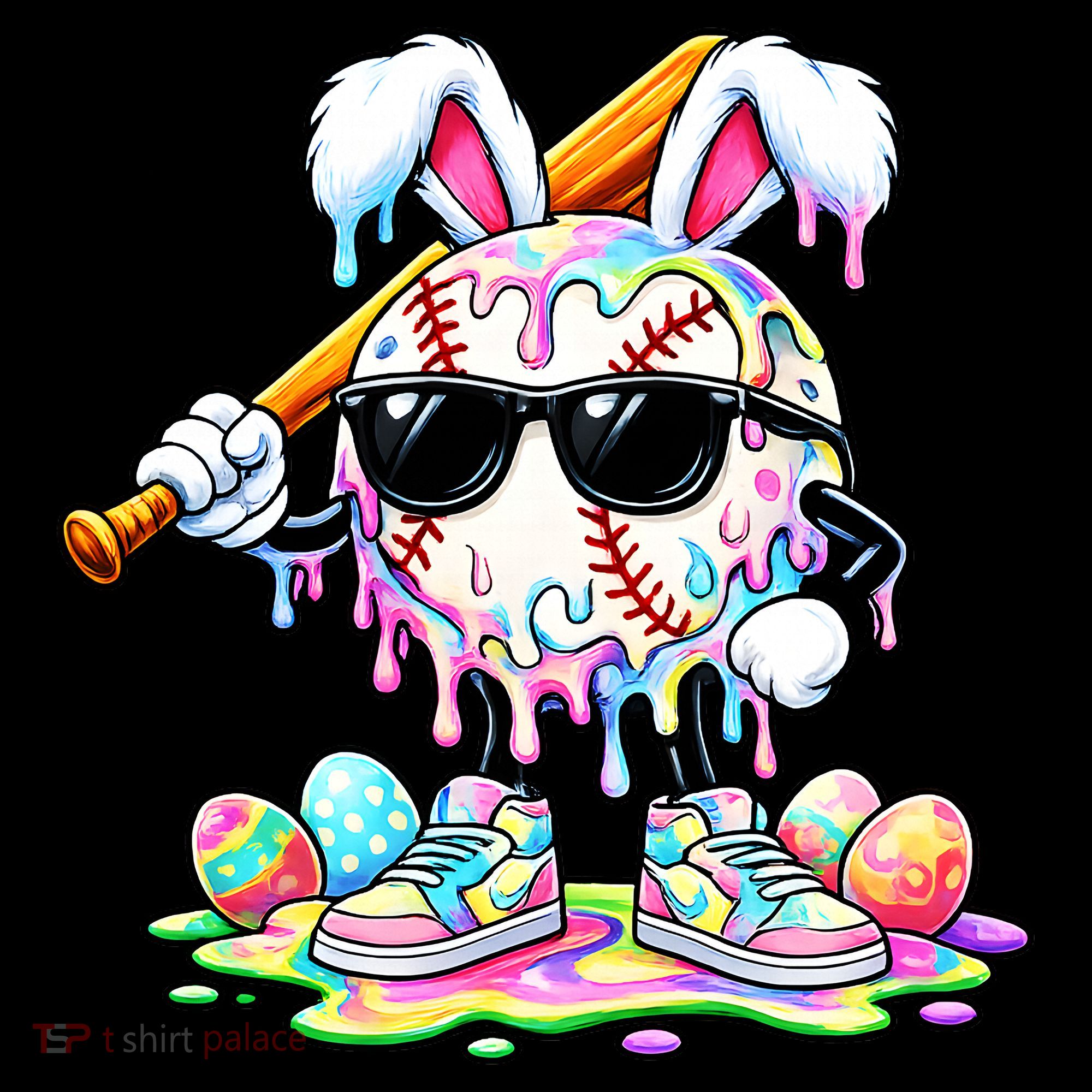 Cool Baseball Drip Bunny Rabbit Easter Pajama Set