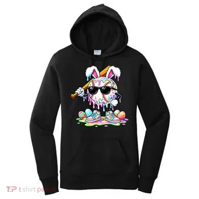 Cool Baseball Drip Bunny Rabbit Easter Women's Hoodie