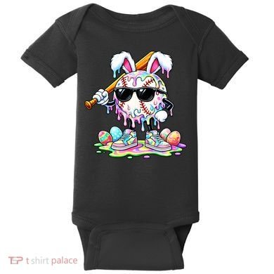 Cool Baseball Drip Bunny Rabbit Easter Baby Bodysuit